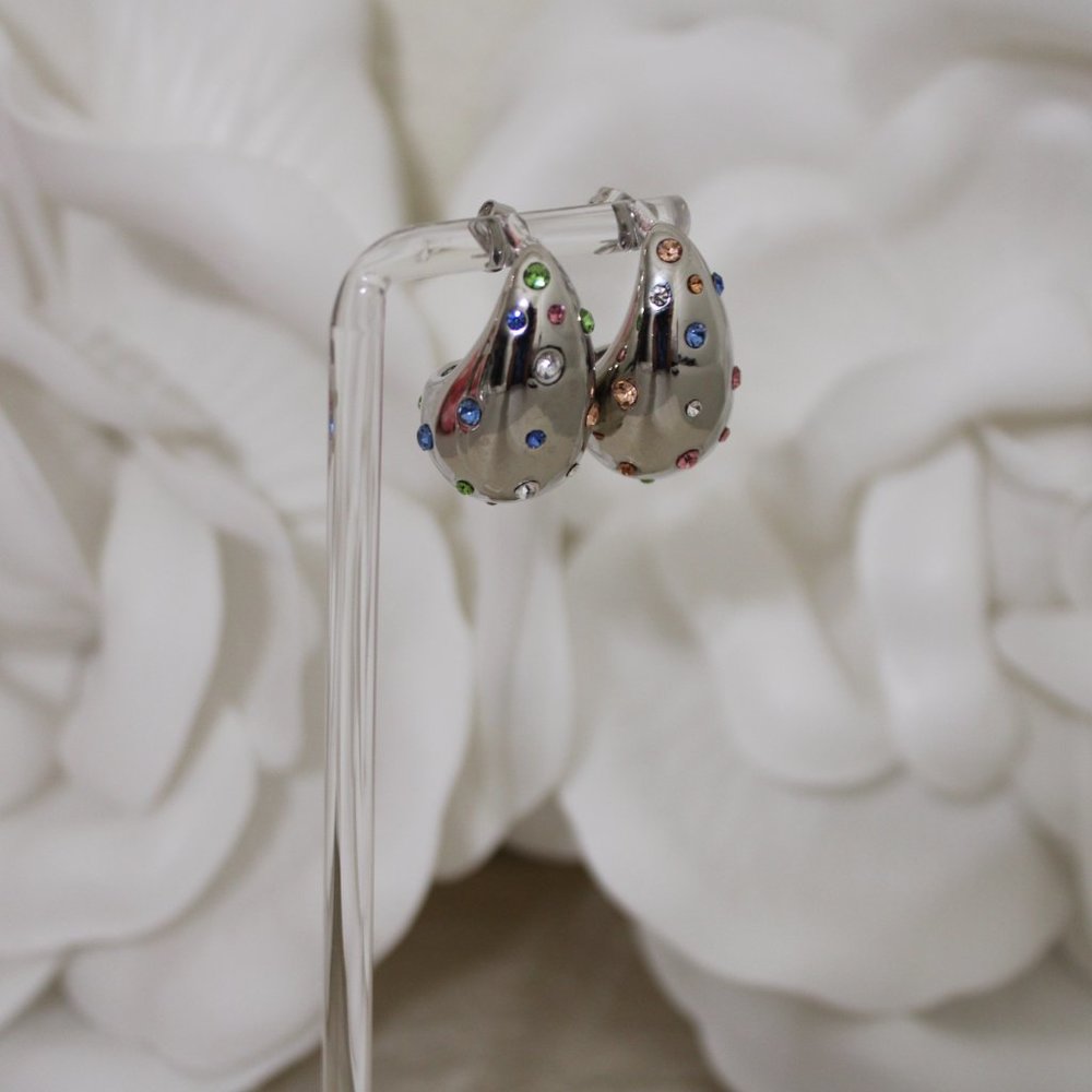 18K Gold Plated Water Drop Earrings with Gemstones